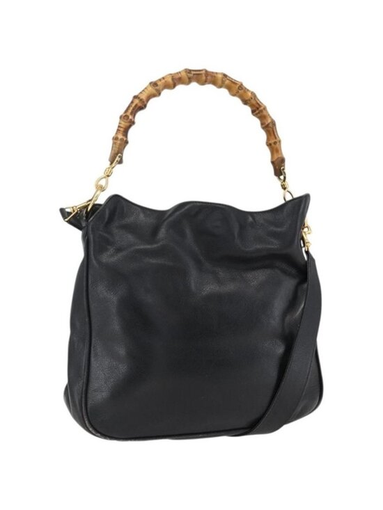 GUCCI Handbags - Authentic GUCCI Bamboo Shoulder Bag Leather 2way Black Gold 001 2113 1638